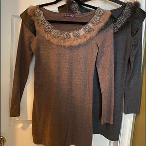 Bundles: Two faux fur collar long sleeve tunic top